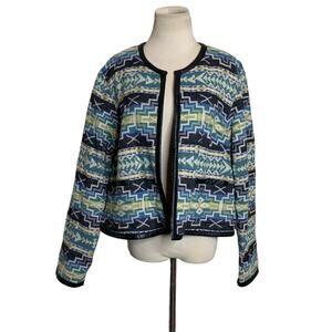 Pendleton Blue Green Southwest Wool Leather Trim Cropped Shrug Jacket XL